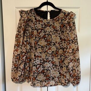 Floral Women's Top - Black and Brown
